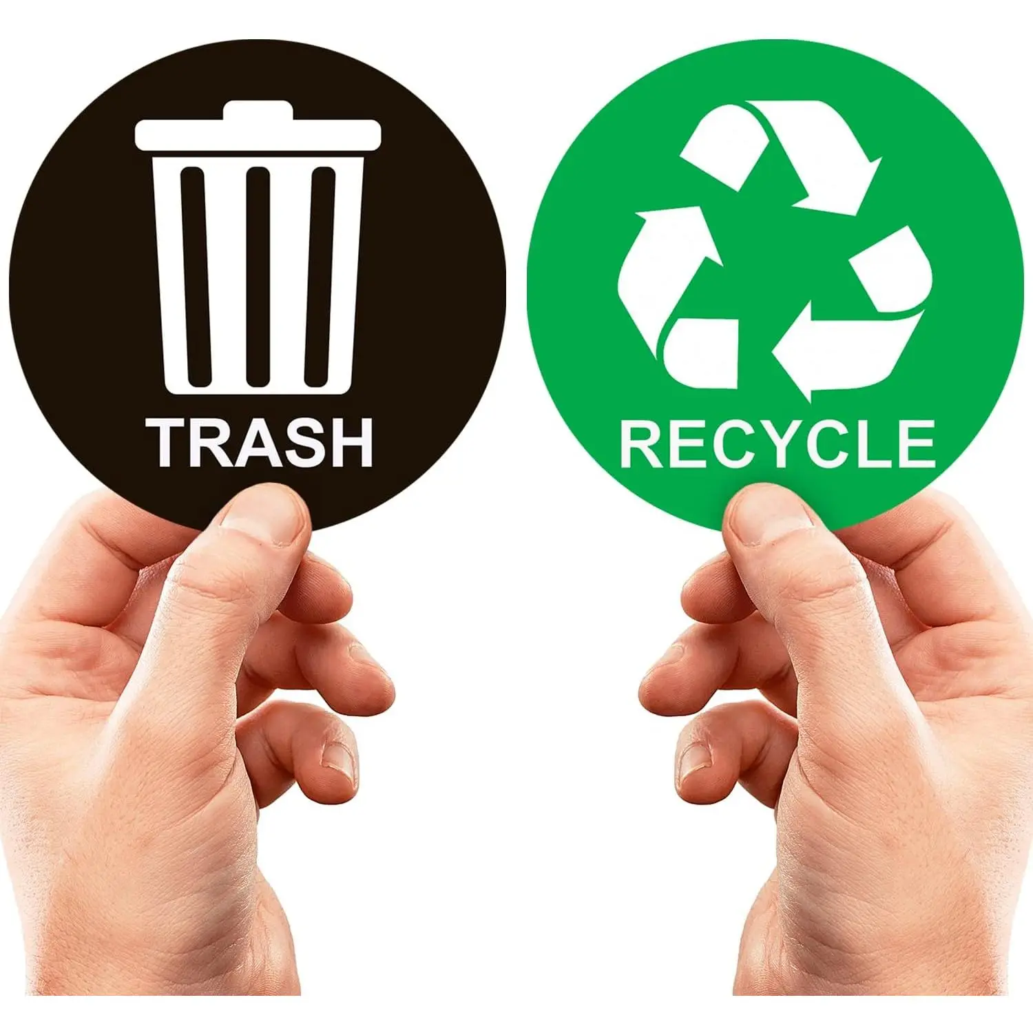 Vinyl Eco-Friendly Trash Bin Recycle Stickers with Simple Icons, 2-Pack, 5"x5", Weatherproof & UV Protection, Eliminates Guest Confusion, Saves Time & Effort