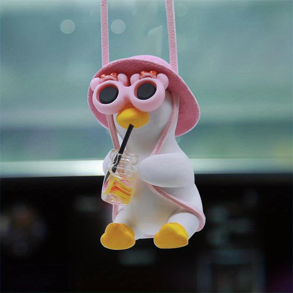 Cute Hanging Car Decoration for Summer, Cool Swinging Duck Car Decor Rearview Mirror Hanging Pendant, Cars Stuff, Cute Car Accessories, Girly Car Accessories, Pink, Yellow, Car Supplies for Girls
