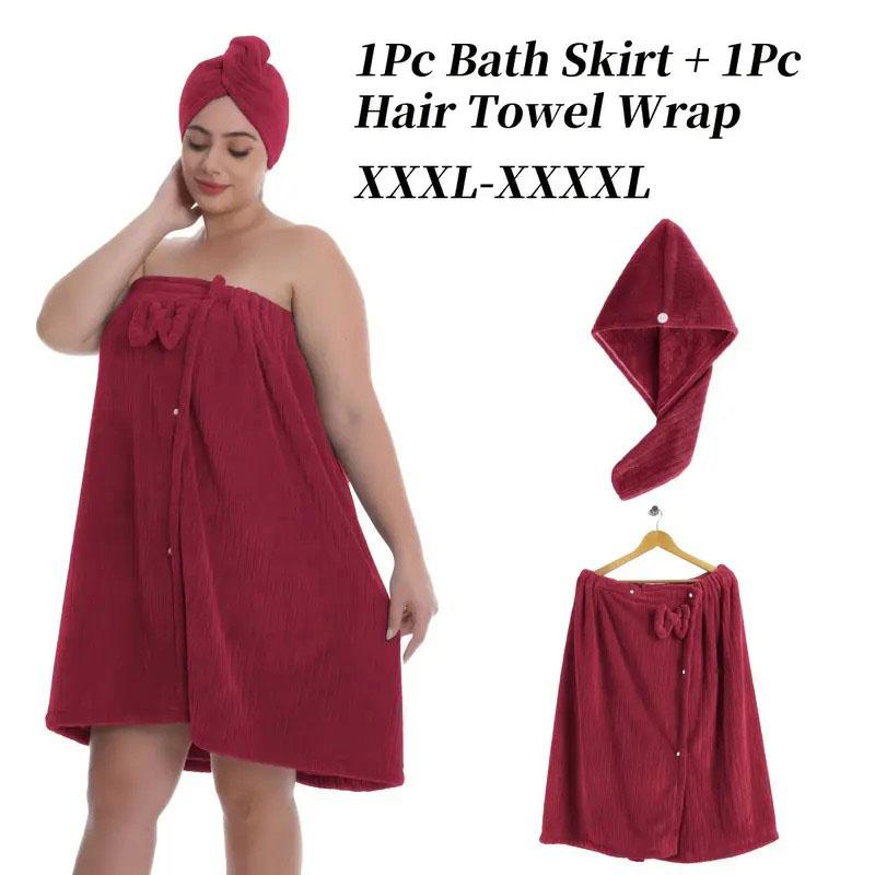 Women's Plus Size Bathrobe Set, Lightweight Spa Robe, Adjustable Dry Hair Towel Set, Comfortable Body Wrap, Casual All-Season Wear