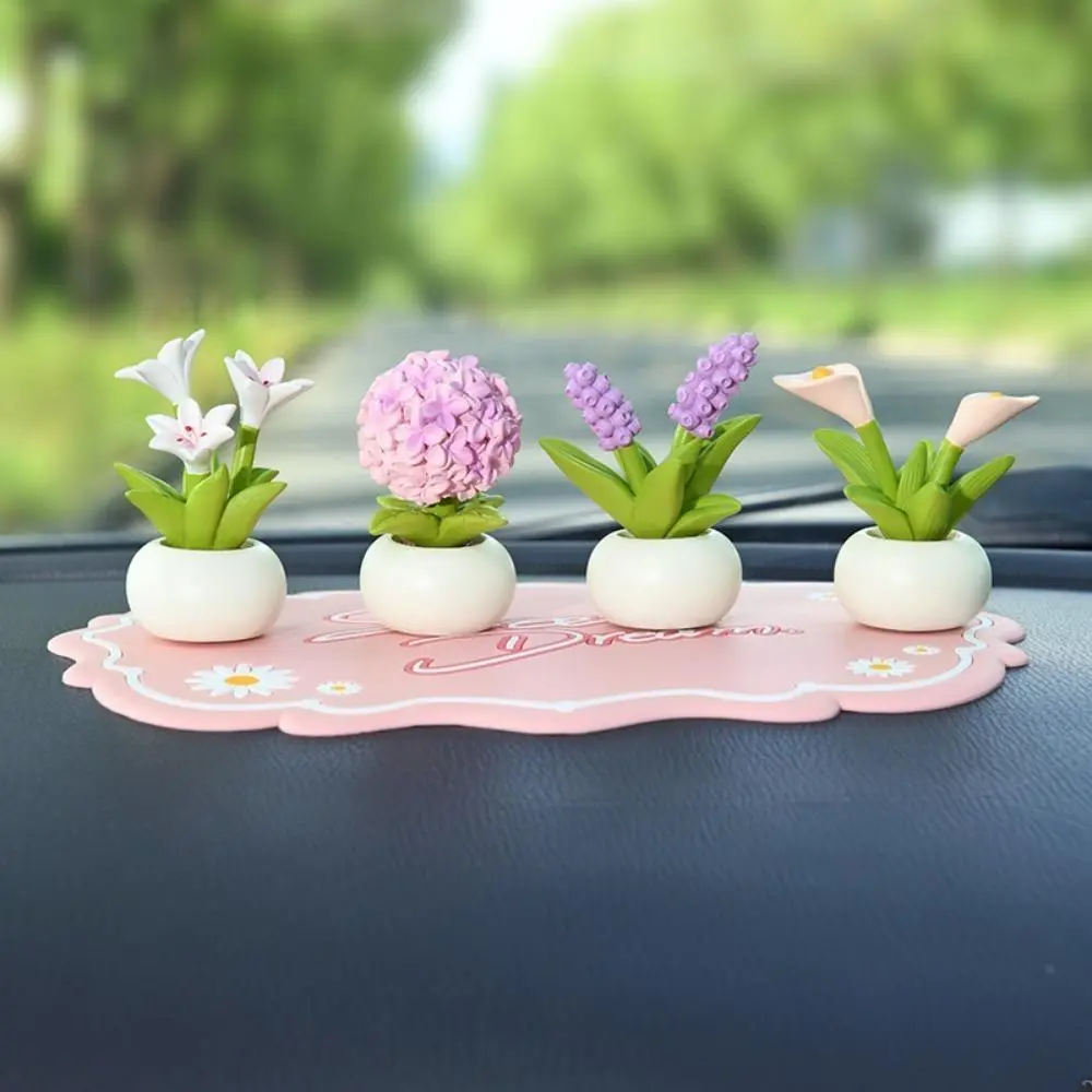 2026 New Mini Potted Resin Ornaments, Multi-Scene Tiny Decor, Cute Non-Slip Figurines for Office Workstation Desk & Car Center Console, Universal Aesthetic Cross-Border Decor Statues