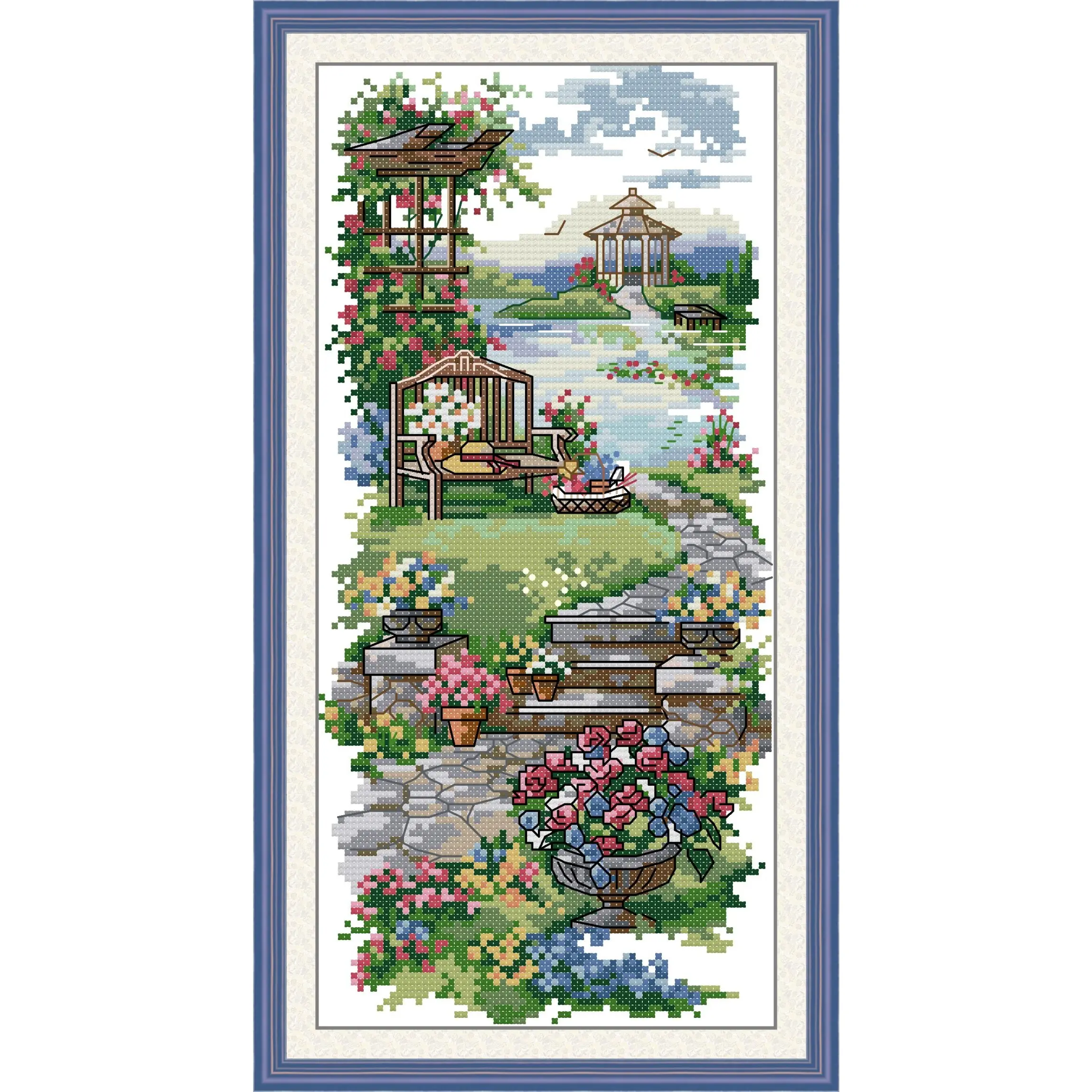 News Pre Printed Cross Stitch Kit, Stamped Aida Fabric with DMC Threads, Embroidery kit Garden Path DIY Easy art kit complete set full set pattern present decoration scenery Animal portrait