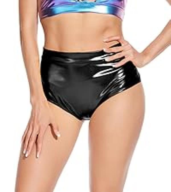 Women's Metallic Booty Shorts Shiny High Waisted Rave Bottoms for Dance Festival
