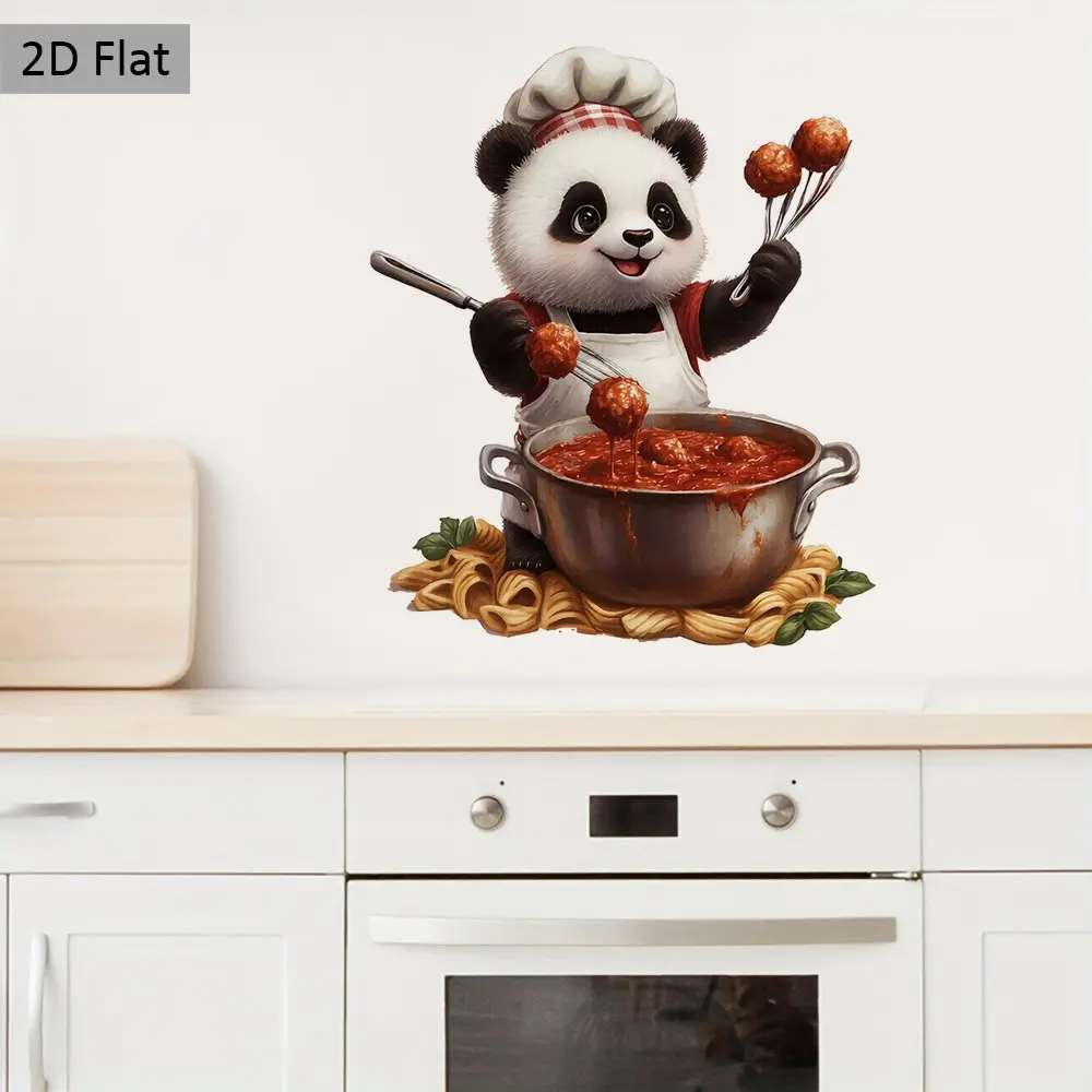 Transparent Kitchen Sticker, Panda Cooking Design, Food Wall Decor, Meatball Pattern, for Kitchen, Restaurant, Bakery, Creative Gift