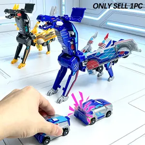 Two-In-One Magic Transforming Dinosaur Toy, Magnetic Car, Collision-Activated Unicorn, Silver Color Dragon, Stem Creative Gift for Kids