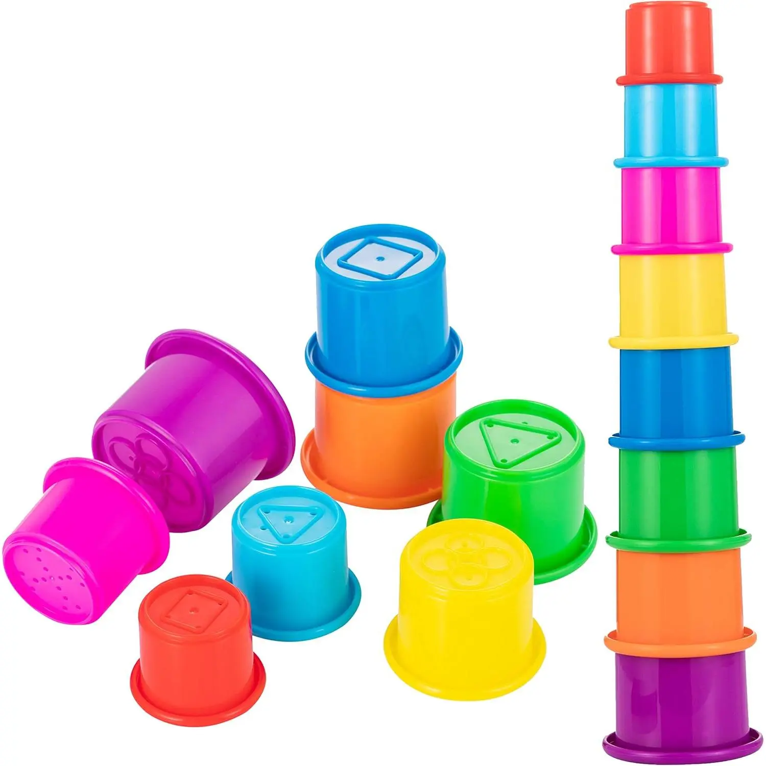 Unisex 8-Piece Colorful Stacking & Nesting Cups - Early Education Color Learning Toy - Bath & Beach Toy for Toddlers & Preschoolers