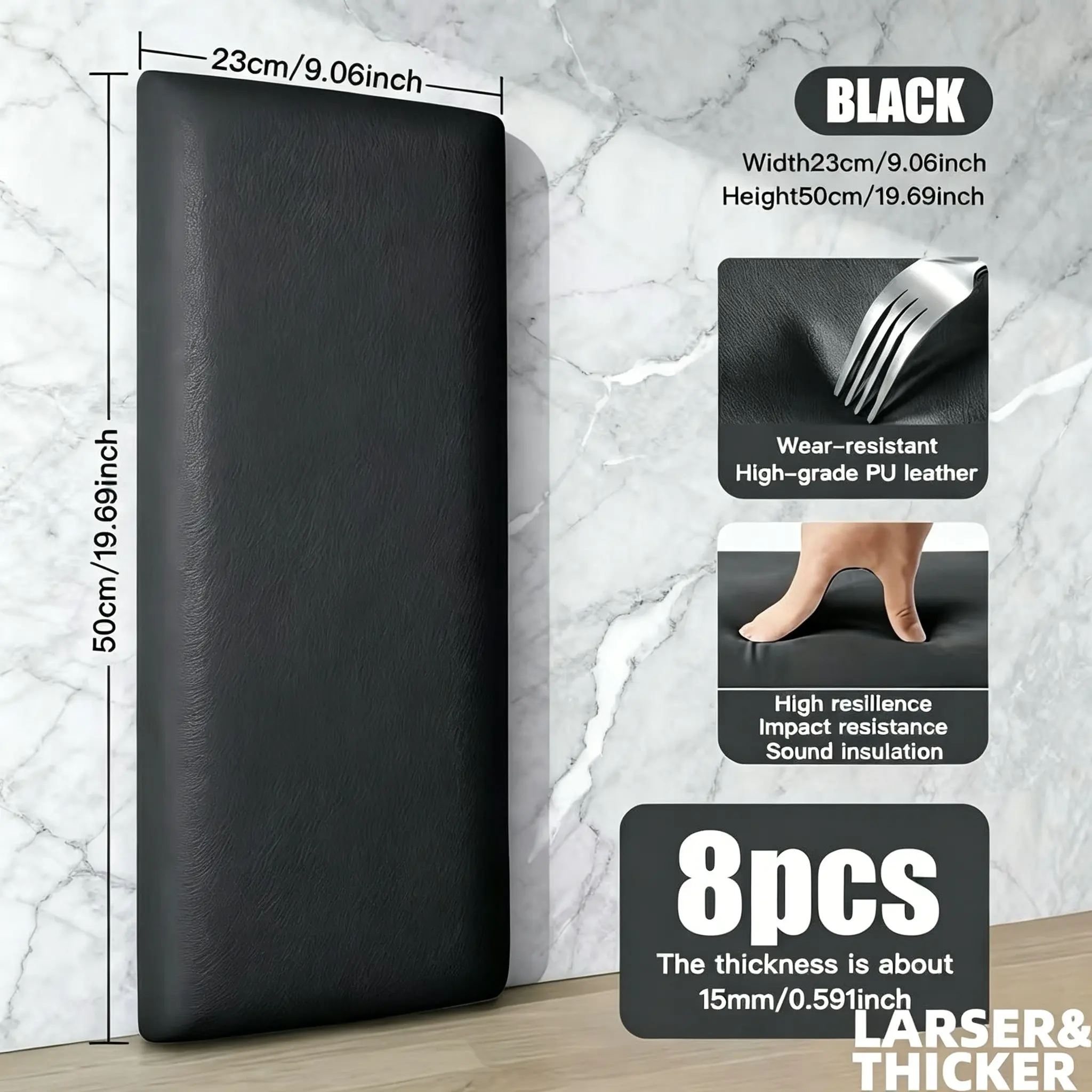 8pcs Self-Adhesive Wall Protectors, 23x49cm Leather Material, Soft Comfortable, Ideal for Bed Head, Taekwondo Gym, TV Background, Easy Clean