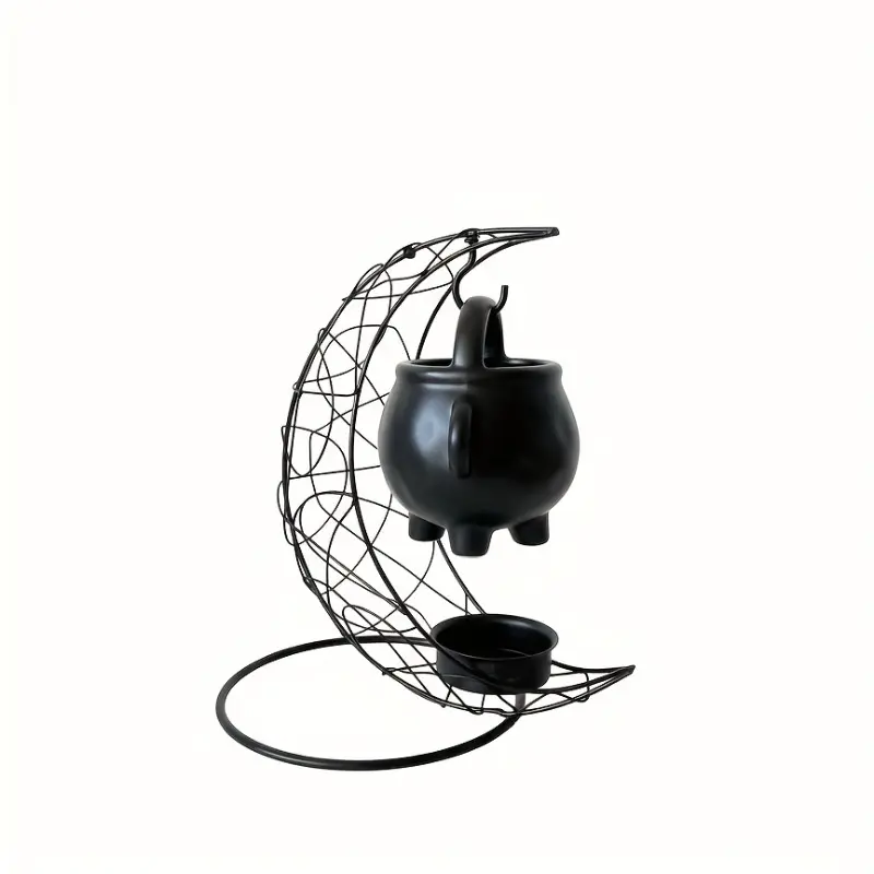 Iron frame suspending ceramic large pot aroma burner, essential oil burner and diffuser, for candles, aromatic ointments and wax, gentle heating, aromatic ointment kit and ceramic diffuser, creating a relaxing and aromatic atmosphere, home decoration