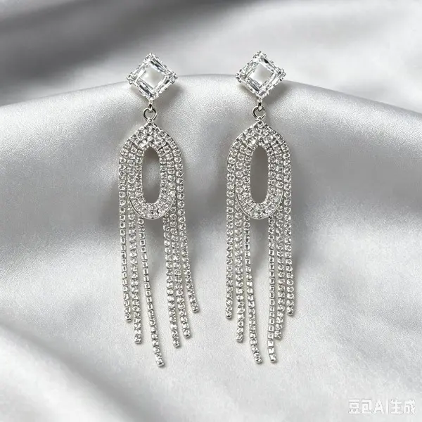 Square Clear Zircon Long Tassel Chandelier Earrings, Silver Sparkly Rhinestone Dangle Earrings for Bridal Wedding Party Women Jewelry