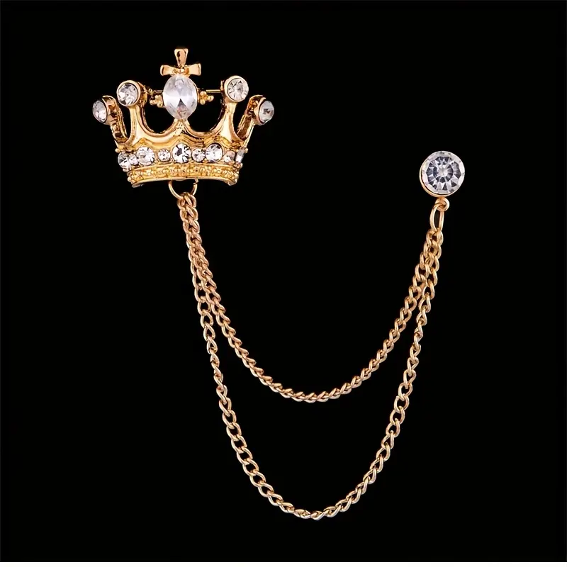 Single-piece crown chain brooch, inlaid with rhinestones, suit pin, suitable for weddings, parties, and formal occasions, a unique and exquisite gift