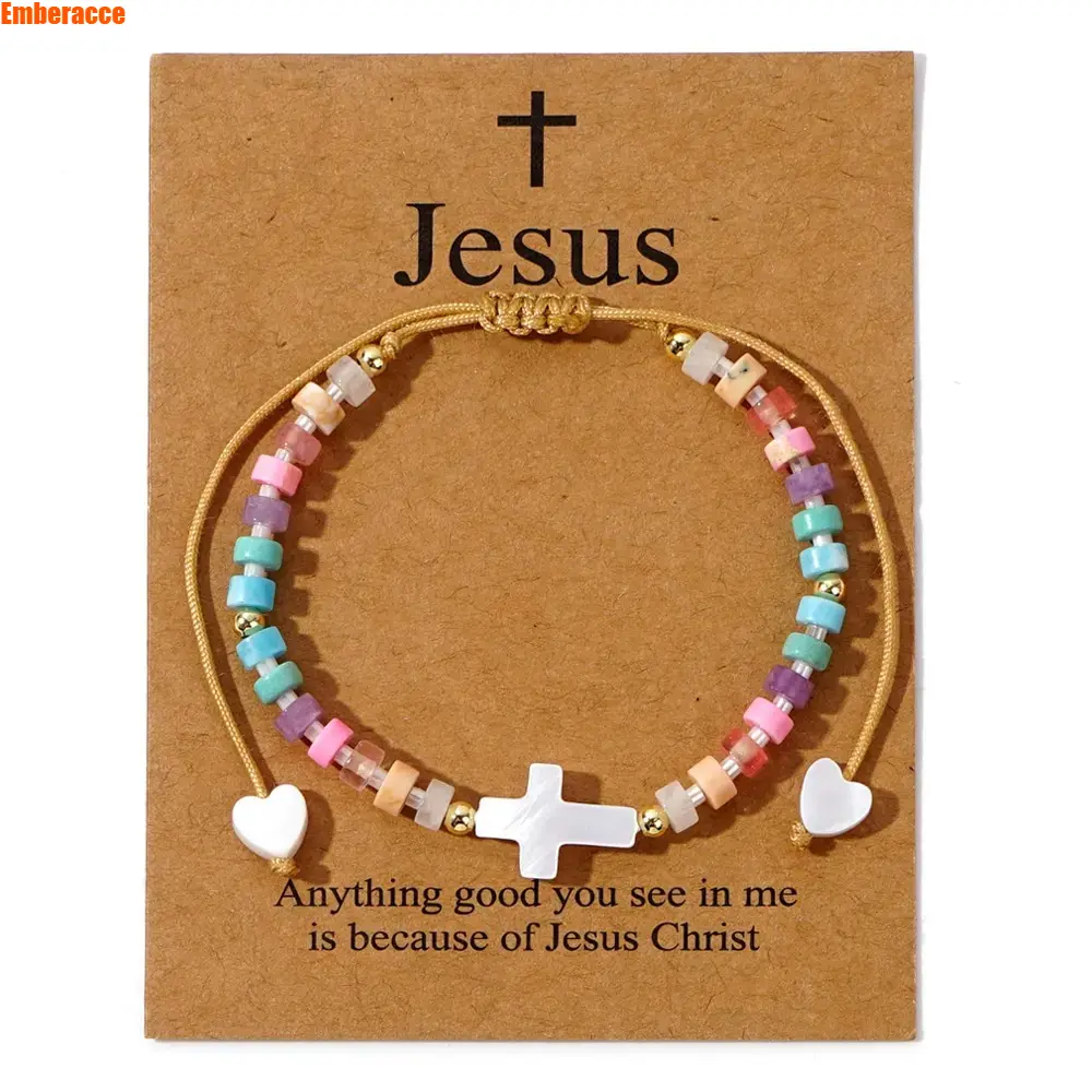 Unisex Cross Bracelet with Stone Beads, Cross Heart Charm Jewelry, Stretch Beaded Bracelet for Men and Women, Minimalist Everyday Accessory for Casual Wear, Gifts, Parties and Daily Outfits