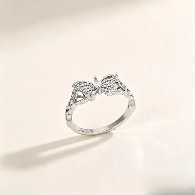 Celtic Knot Butterfly Ring with 5A Cubic Zirconia Accent, Fine Polished Daily Wear Fashion Jewelry for Women, Summer Wins Delicate Finger Accessory