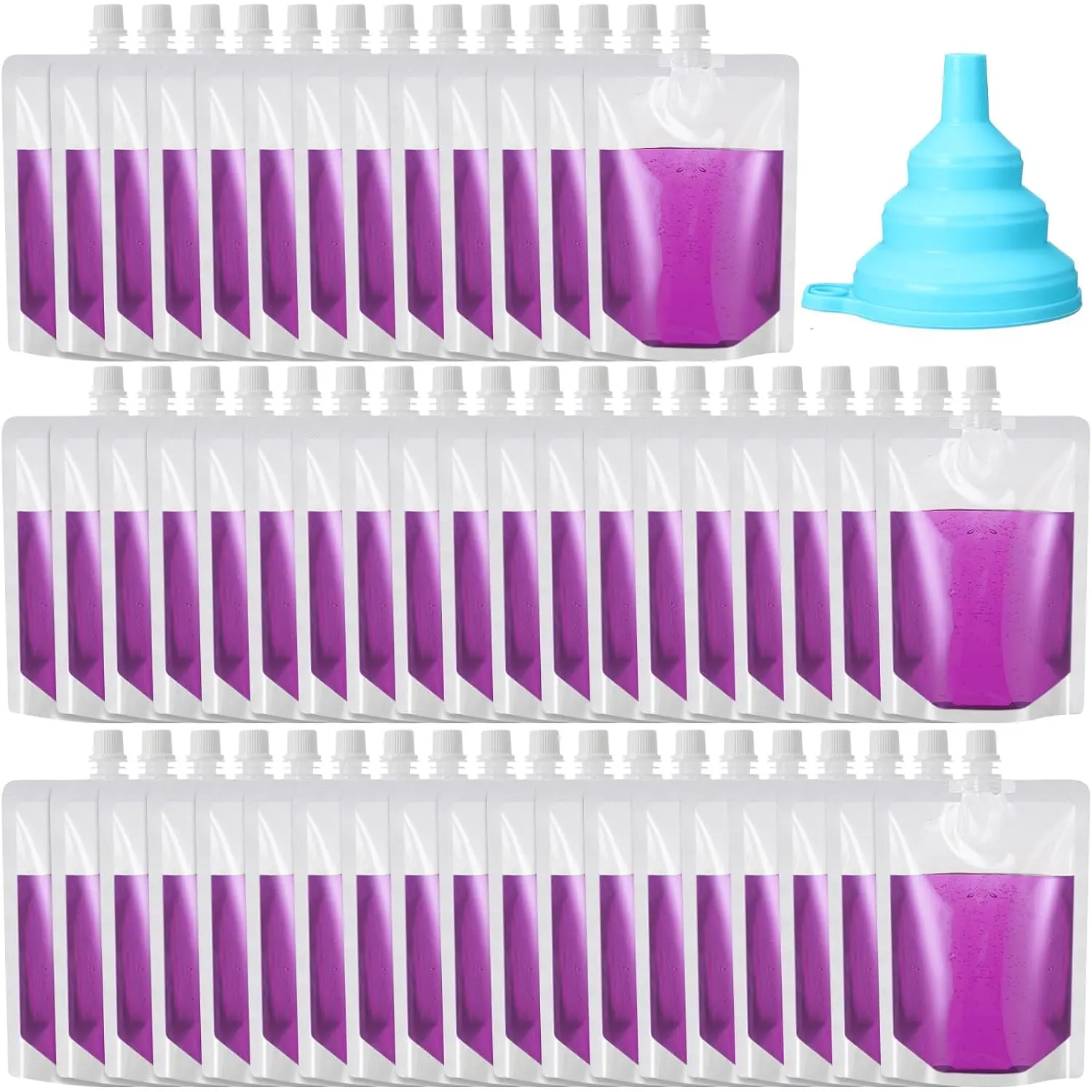 Plastic Liquid Pouch  Juice Pouches Travel Water Pouch Leak Proof Bags Bulk with Collapsible  Funnel for Travel Outdoor (60 Pieces,24 oz)