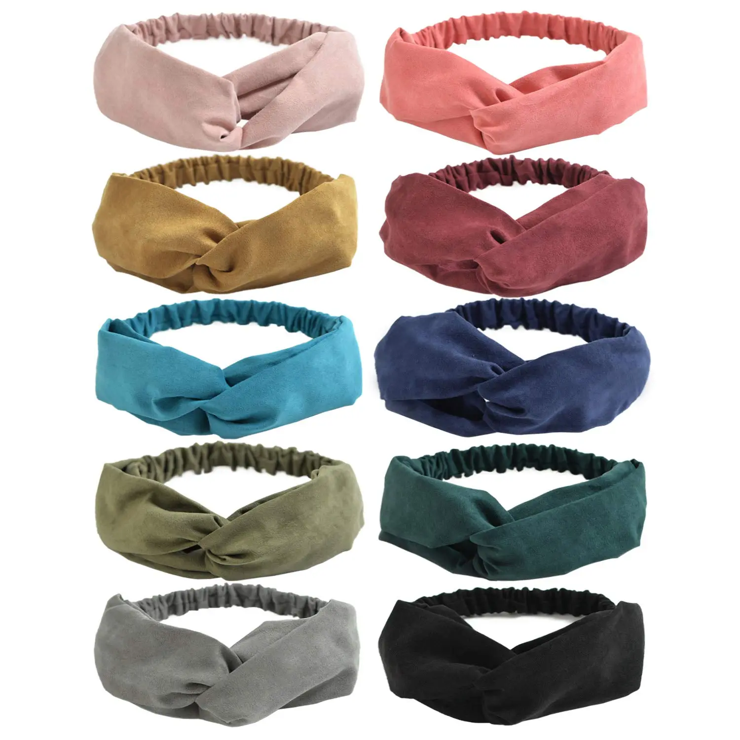 10 Pack Boho Headbands for Women Girls Elastic  Criss  Hair Band Twisted  Wrap Solid Hair Accessories