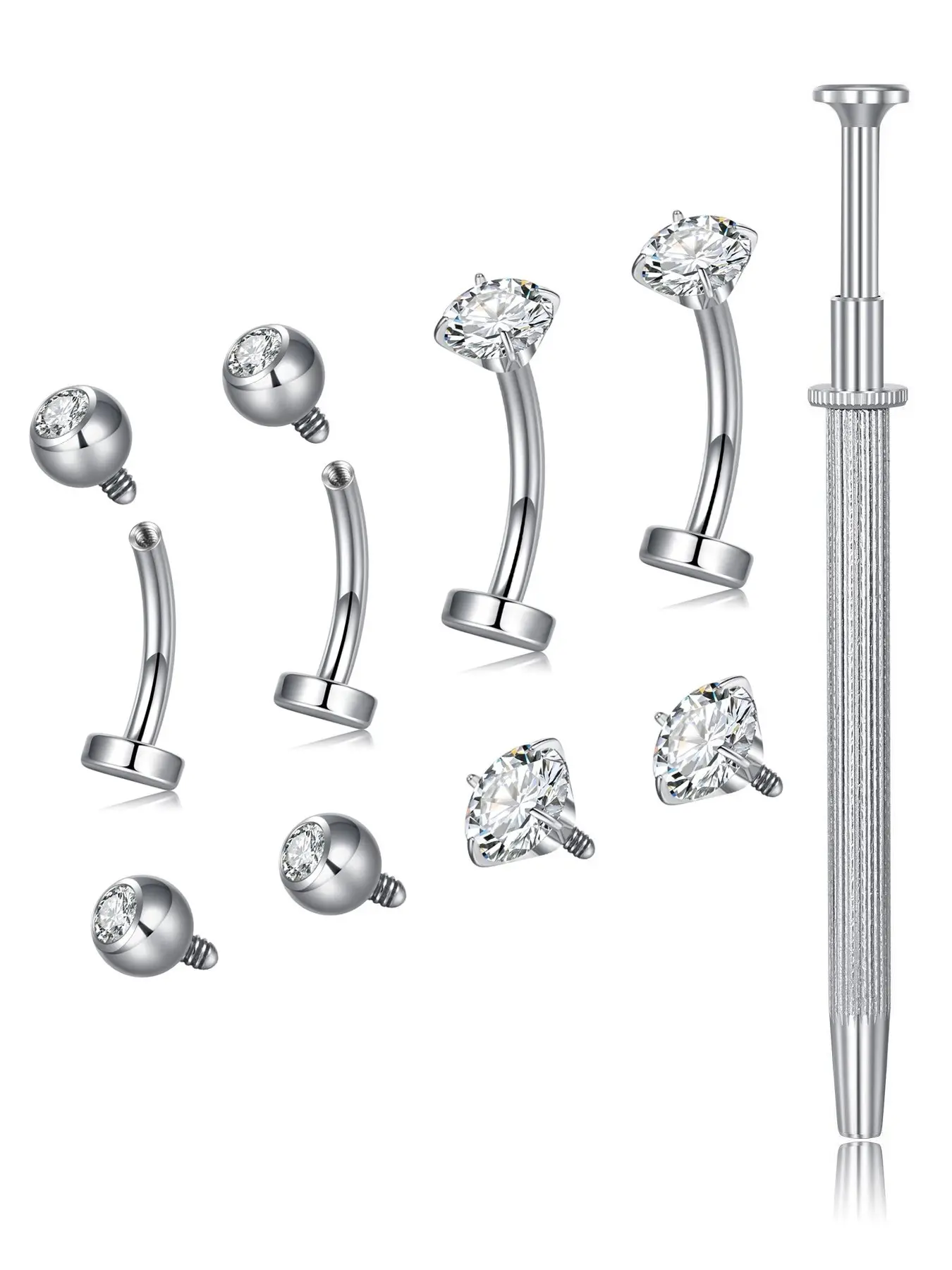 14G Floating Belly Button Rings Belly Rings for Women Flat Back Internally Threaded 10mm Stainless Steel Navel Piercing Jewelry with Replacement Tops