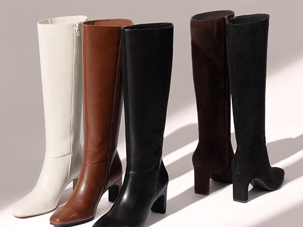 Athlefit Knee High Boots for Women Square Toe Chunky Heeled Tall Boots with Side Zipper