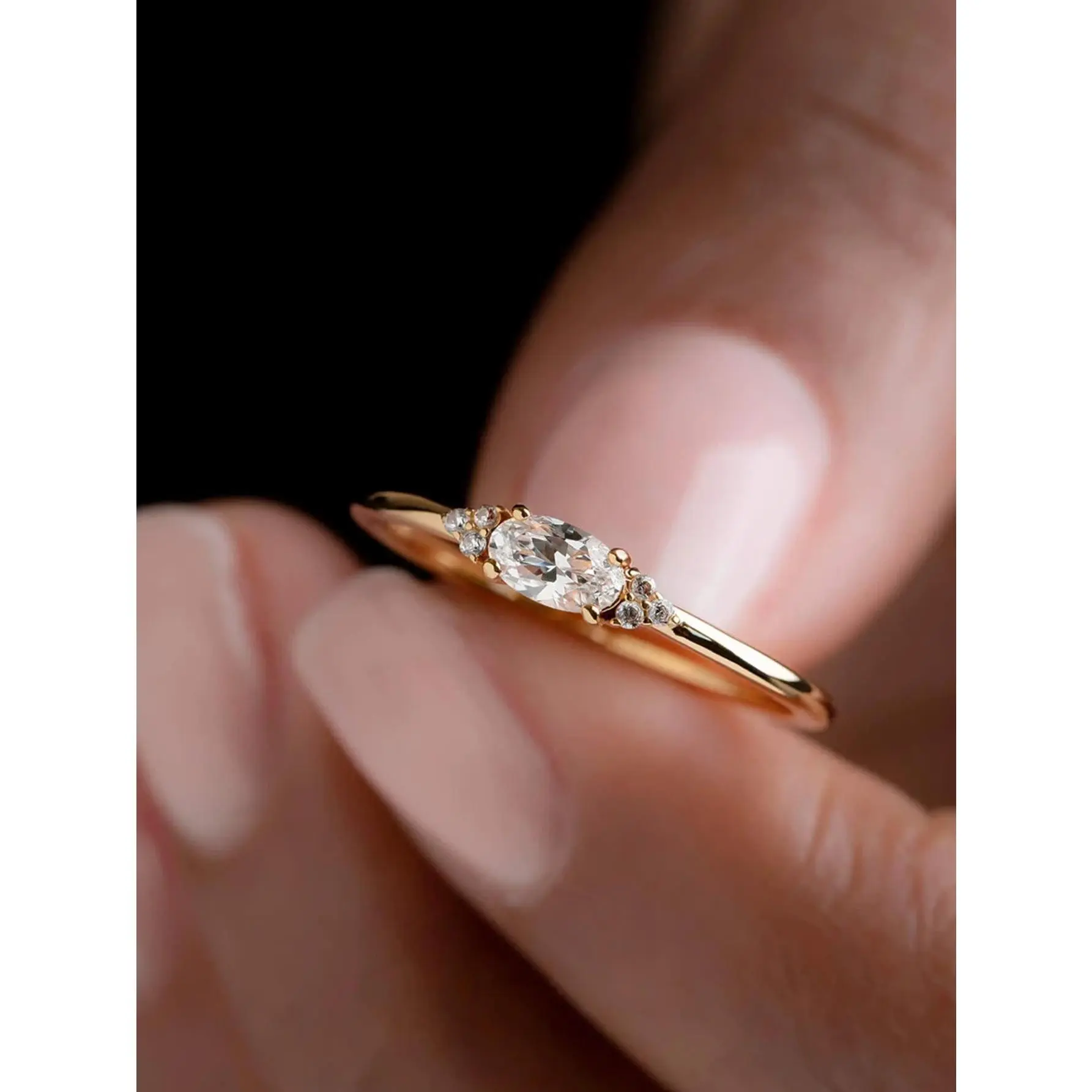 S925 Sterling Silver Marquise Cut Female Engagement Ring - Blue Sapphire, Diamond Accent Band, Light Luxury Ins Style Index Finger Ring, Female Ring