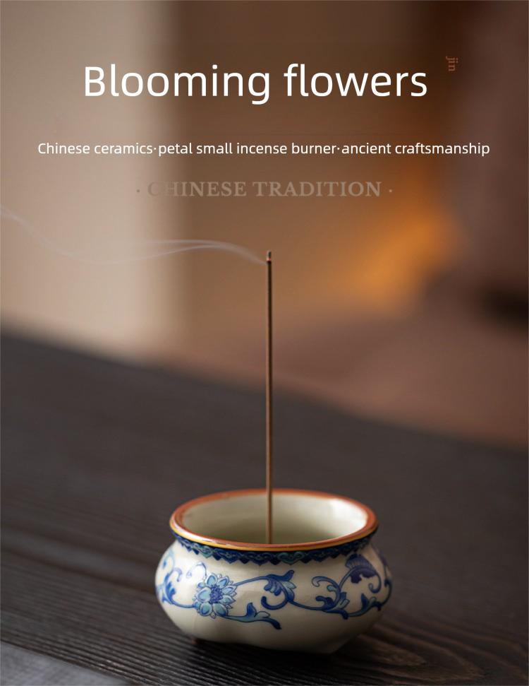 Xi Yuan Ji Blue and White Ru Kiln Incense Burner Stick Holder Three-Legged Sandalwood Censer for Home Indoor Tea Set Accessory incense stick