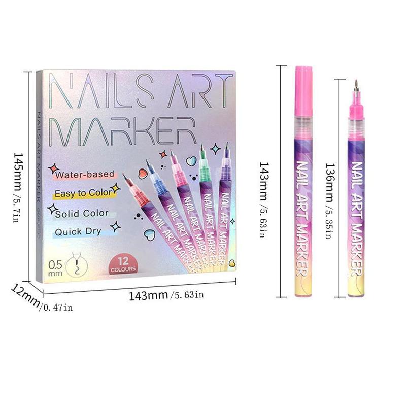 Nail Art Pens Kit - 12 Vibrant Colors Quick Dry Waterproof Paint Markers for DIY 3D Nail Design, Dotting Floral Hook Line Drawing - Manicure Tools for Women Girls, Home Salon Use, Christmas Birthday Gifts French Drying Cutics Acrylic