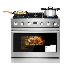 Fathersdaygift VEVOR Gas Range Oven, 35.9 Inches Width, Freestanding Stainless Steel Stove and Oven with 6 Sealed Cooktop Burners, Easy Reach Racks, Halogen Light, 6.0 Cu. Ft. Capacity, for Apartment, Home, Kitchen