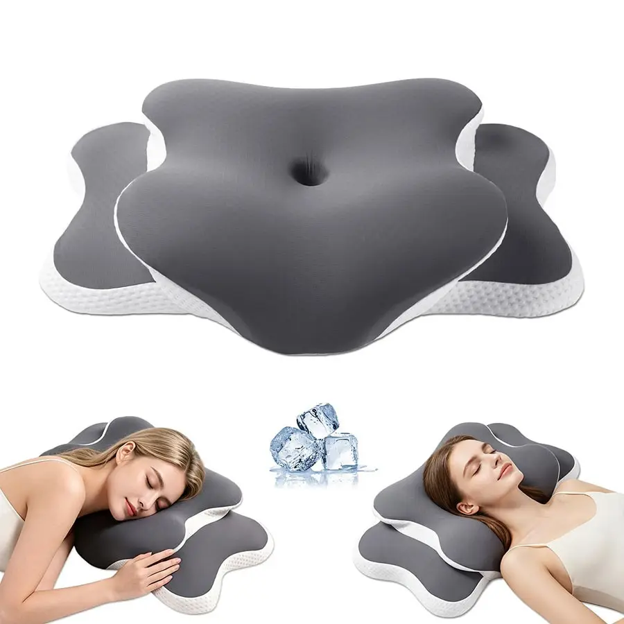 Ergo Pillow for Sleep Apnea, Neck Pain, and Snoring Relief | Cervical Neck Pillow for Neck Pain Relief & Side Sleeper | Orthopedic Memory Foam with Ergonomic Neck Support, Light Gray, Standard