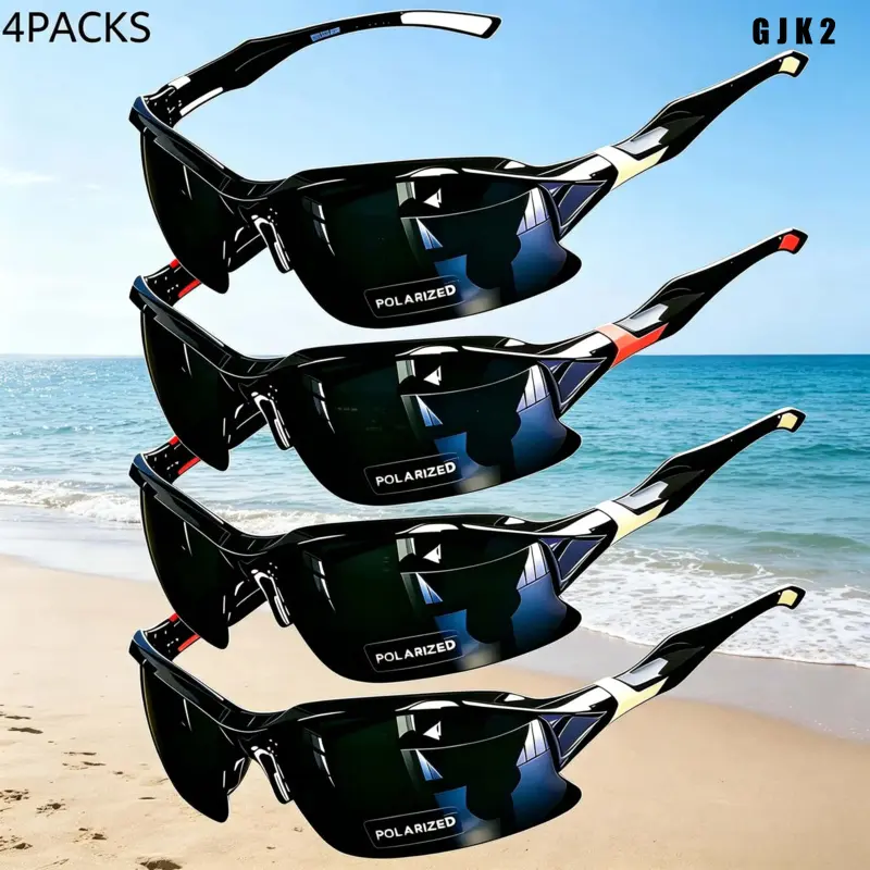 Unisex Polarized Sporty Sunglasses 4-Pack - Lightweight, Windproof, Stylish Over-Frame Eyewear for Driving, Baseball, Hiking, Daily Outdoor Use