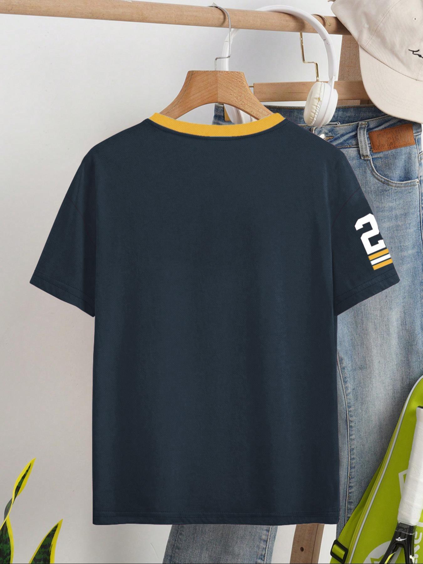 Women's Number Print V Neck Tee, Casual Fitted Short Sleeve T-shirt for Summer, Women's Top for Daily Wear