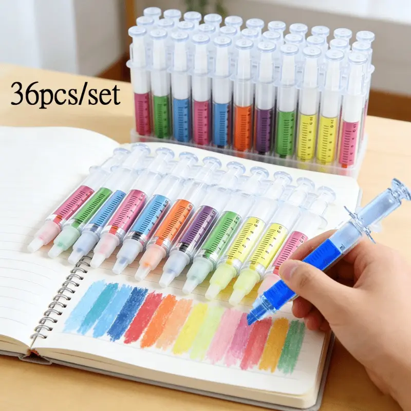 50-Count Set Quirky Syringe Shaped Pens, Injector Highlighters & Ballpoint Pens, Smooth Writing, Vibrant Colors, Office Writing Tools, Back-to-School Stationery