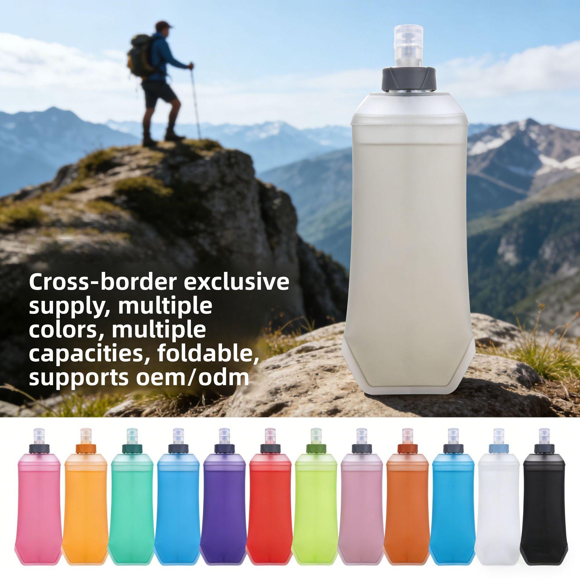 Eco-friendly, non-toxic, foldable soft water bottle for outdoor cycling and running, silicone rotating TPU squeeze-type portable sports water bottle