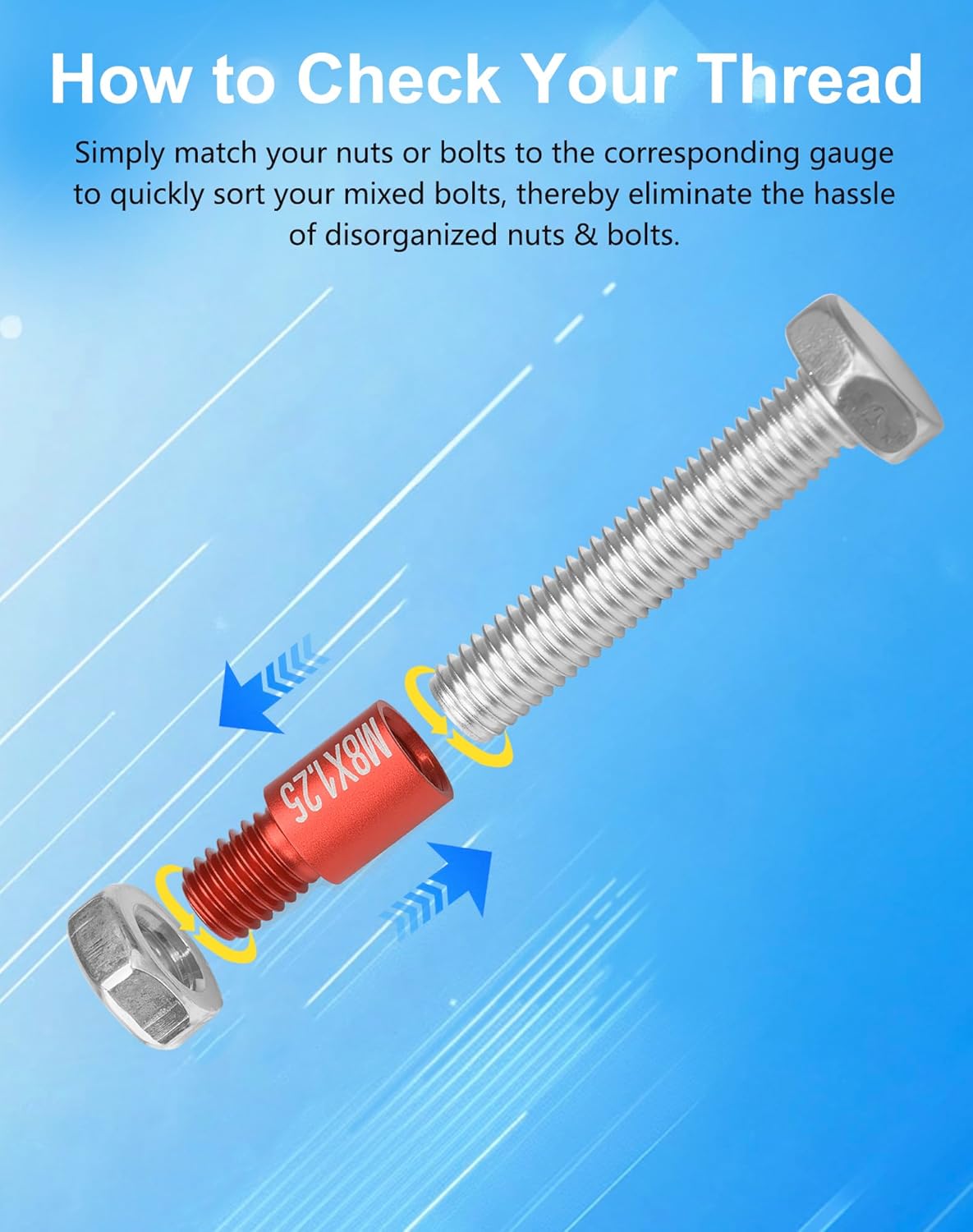 55 count Thread Checker, Nut and Bolt Measuring Tool(25 Metric & 30 Standard), Bolt Size and Thread Gauge Finder with Storage Box, Suitable for inspecting in Narrow and Tricky Areas