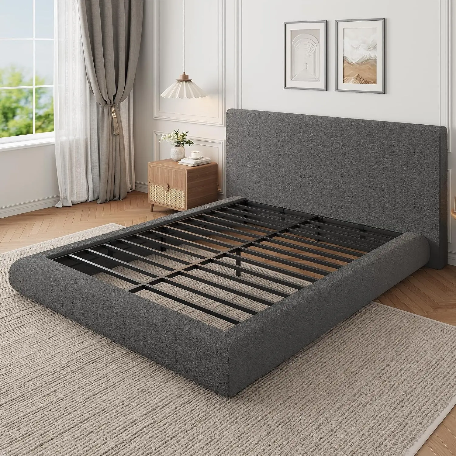 Modern Cloud-Style Upholstered Bed Frame, Soft Fabric Platform with Headboard – No Box Spring Required, Easy Assembly – Sizes: King, Queen, Full