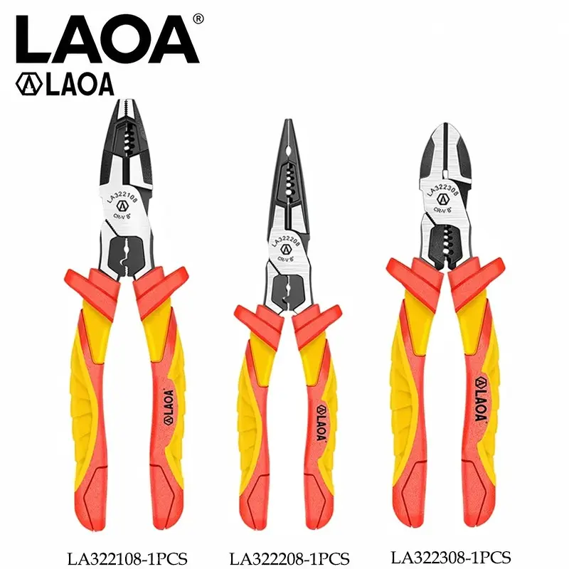 LAOA 1000V VDE Insulated Pliers, 7/8 Inch Electrician Combination Pliers, Diagonal Cutters & Needle Nose Pliers, Heavy Duty Electrical Hand Tools for Wiring Installation, Repair & Maintenance