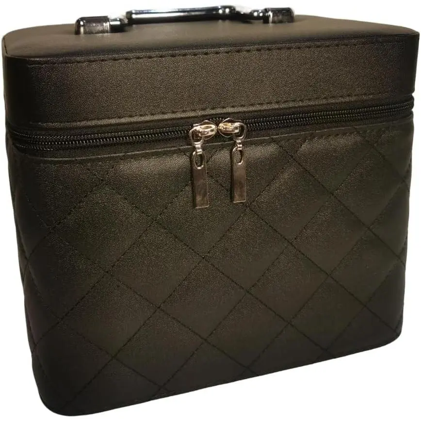Deluxe Wig Travel Box or Makeup Case Compact Durable in Black with Adjustable Velvet Styrofoam Wig Head Holder 8 Inch
