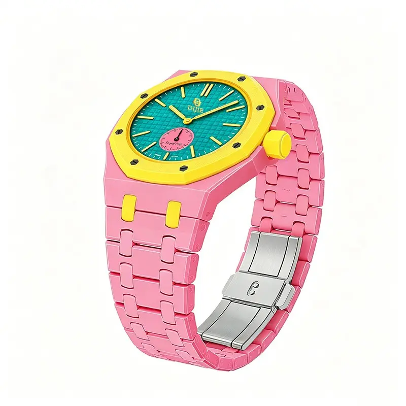 Vibrant Contrast Color Octagon Wristwatch Integrated Hard Resin Strap Textured Dial Dopamine Casual Unisex Quartz Watch