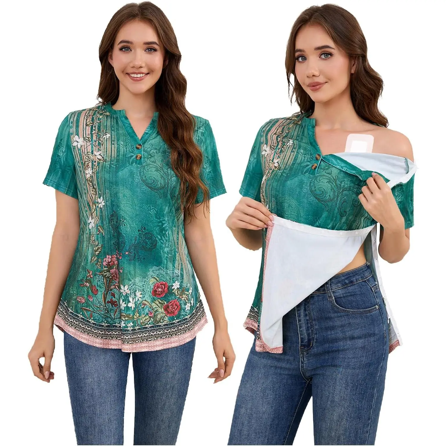 Post Shoulder Surgery Shirts for Women Fully Tear Away Chemo Shirts for Port Access Short Sleeve Rotator Cuff Recovery Shirt