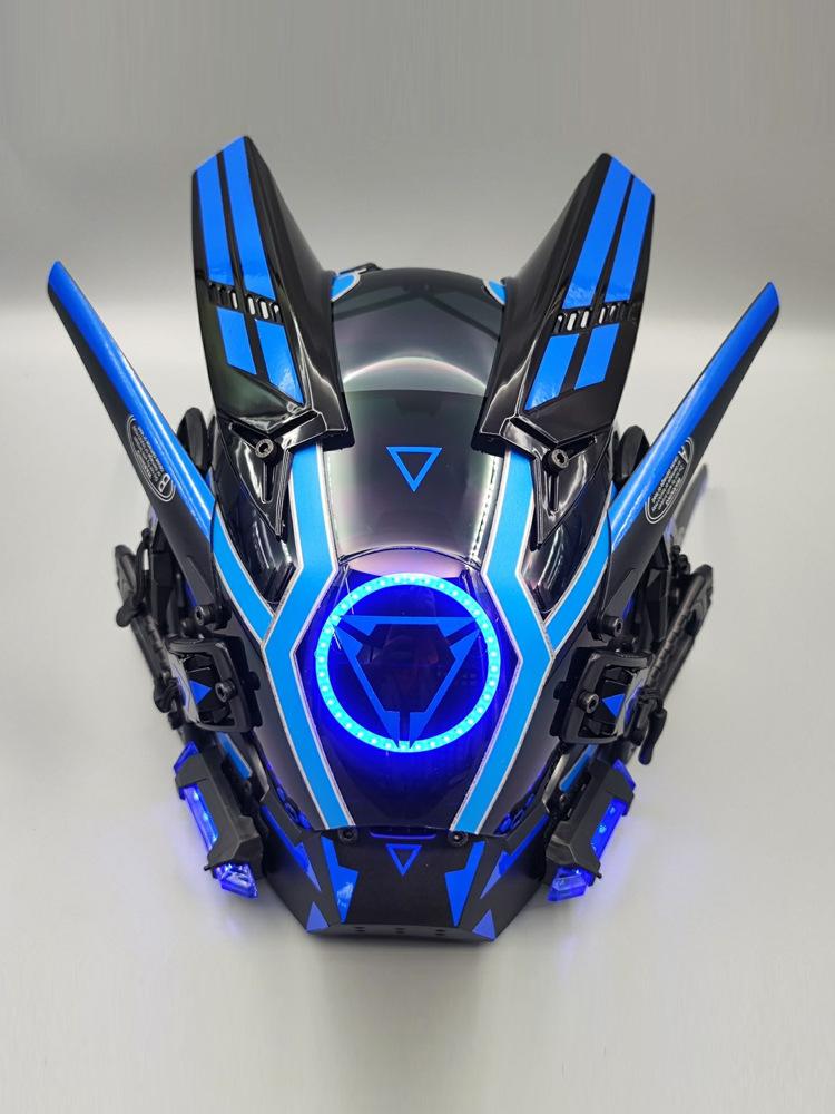 Cyberpunk Mask Iron Warrior Helmet Cosplay Men's Mecha Luminous Full Face Hood Tactical Mask