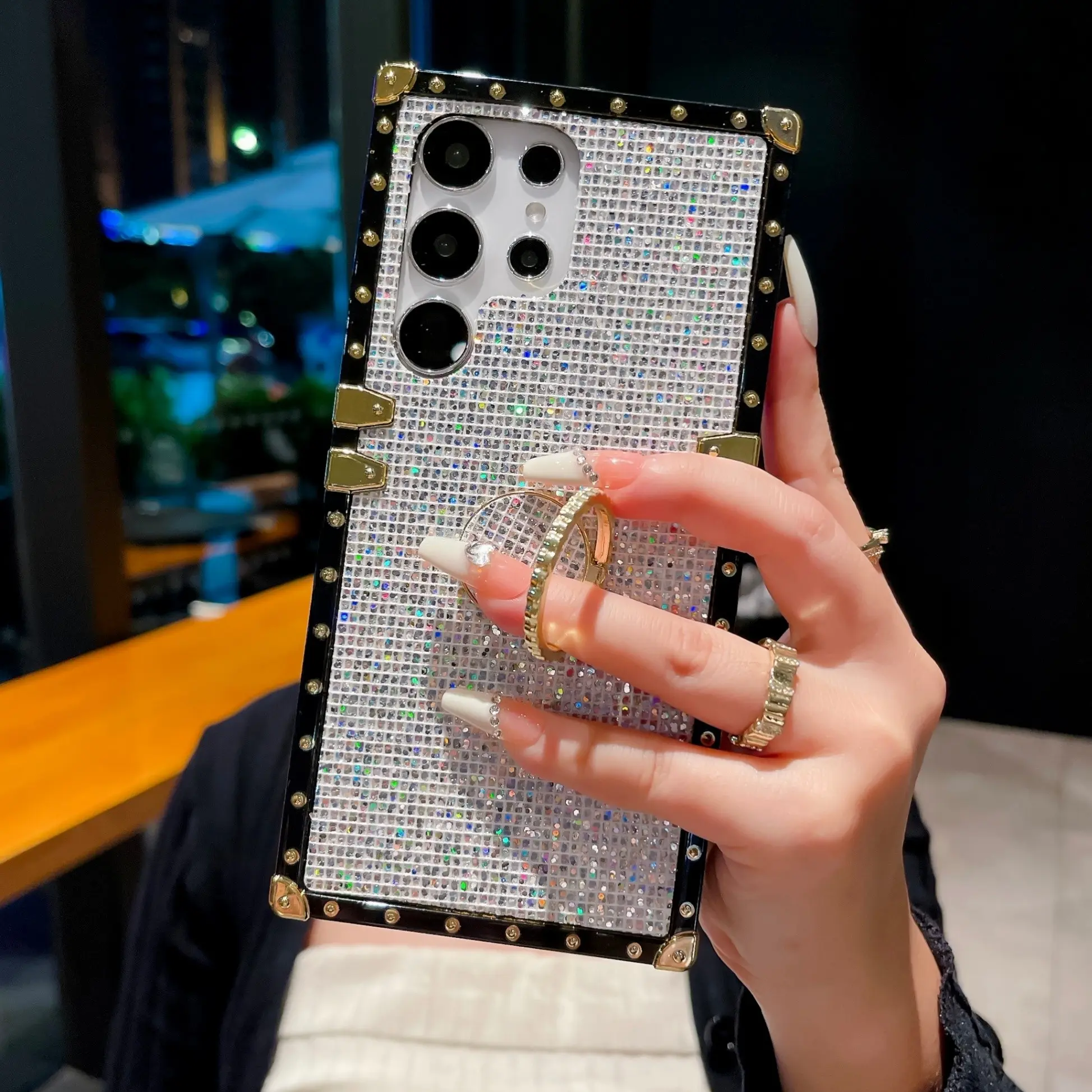 Chic High-Grade Shiny Phone Case with Holder, ring, stand with 360° rotation Suitable forSamsung S26 Ultra S25 Ultra S24 Ultra S25 S24 S23 S22 S21 Ultra FE Plus A57、A56、A36、A17、A26、 reinforced corners, full-coverage anti-drop