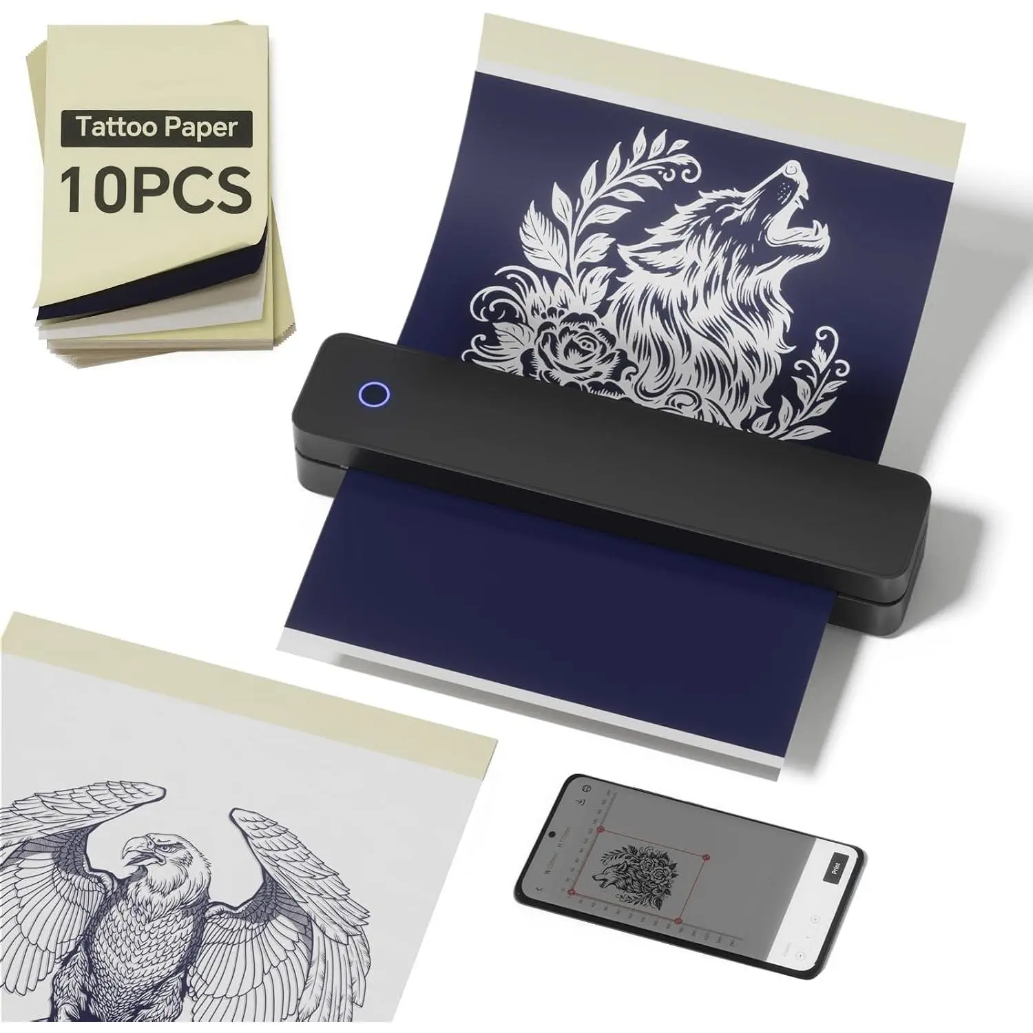Stencil Printer  with 10 count Transfer Paper | Portable Thermal  Printers for  Artists & Beginners, Compatible with Phone& Tablet& PC, Black