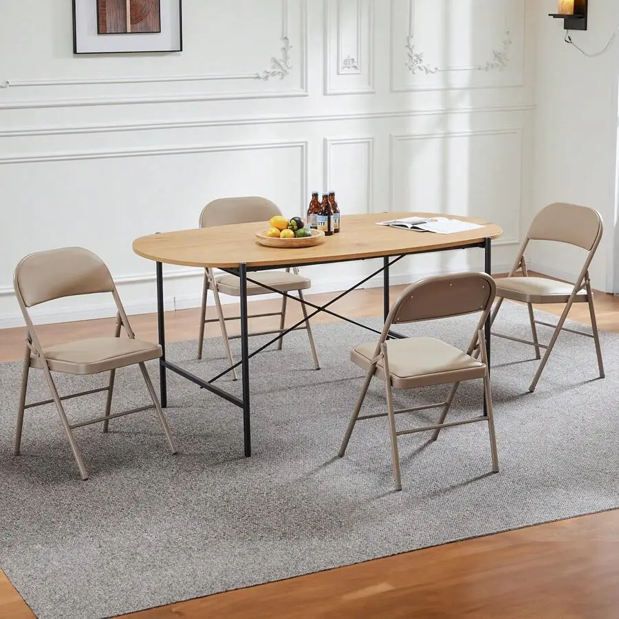 Folding Chair 4 Pack, Leather Padded Fold Folding Chair 4 Pack, Leather Padded Folding Chairs, Sturdy Metal Foldable Chairs, Easy To Use And Store, Outdoor And Indoor, For Home, Office, Partying Chairs, Sturdy Metal Foldable Chairs, Easy To Use And Store,