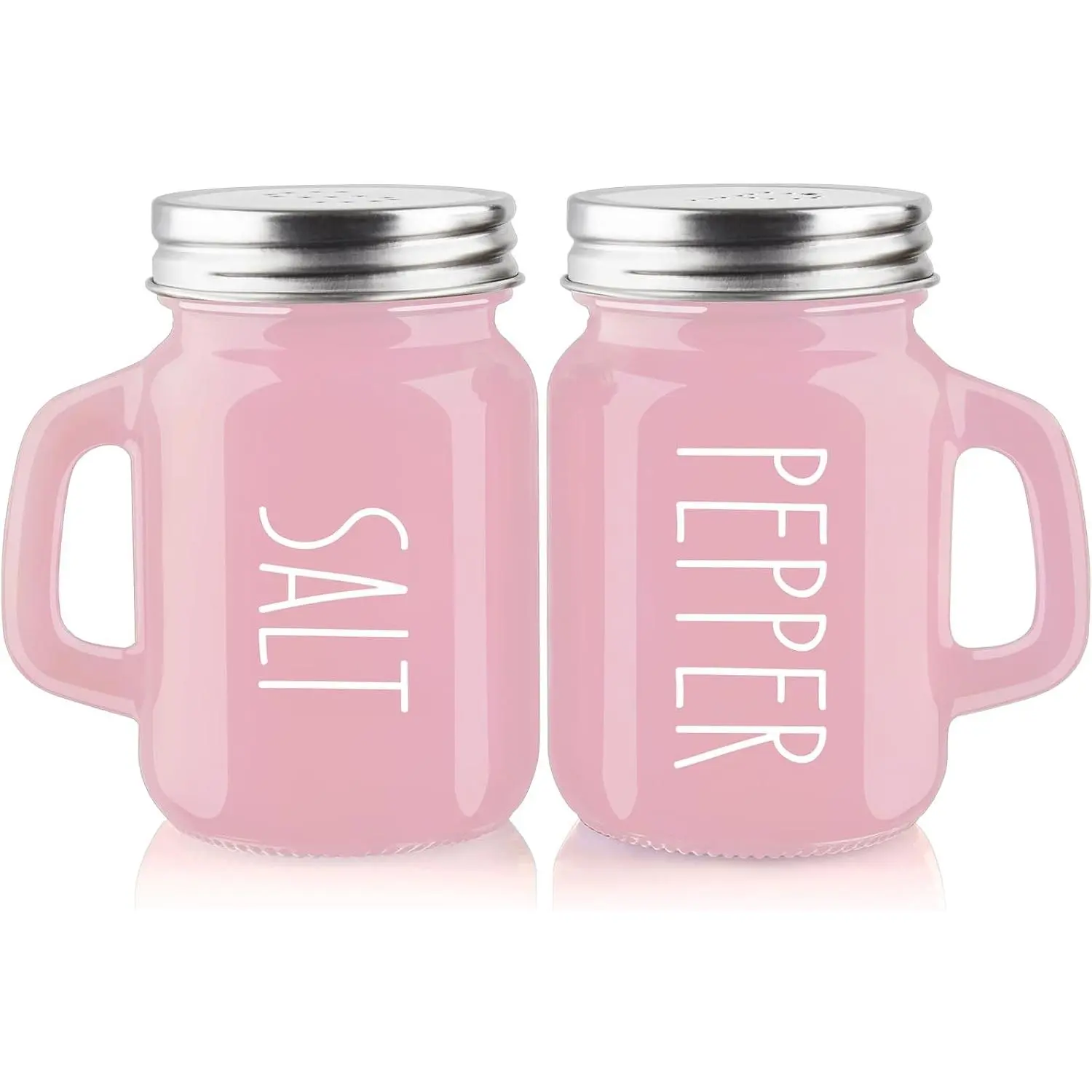 Pink Salt and Pepper Shakers Set - Pink Kitchen Accessories - Pink Kitchen Decor - 4 oz Glass Salt and Pepper Set for Cooking Table, RV, BBQ, Easy to Clean & Refill