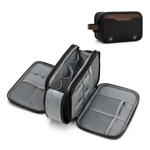 Toiletry Bag for Men, Medium Hanging Travel Toiletry Bag, Extra Electronic Organizer Bag Waterproof Travel Bag for Toiletries with PU Handle for Travel Business Trips Swim Camping, Black&Brown.