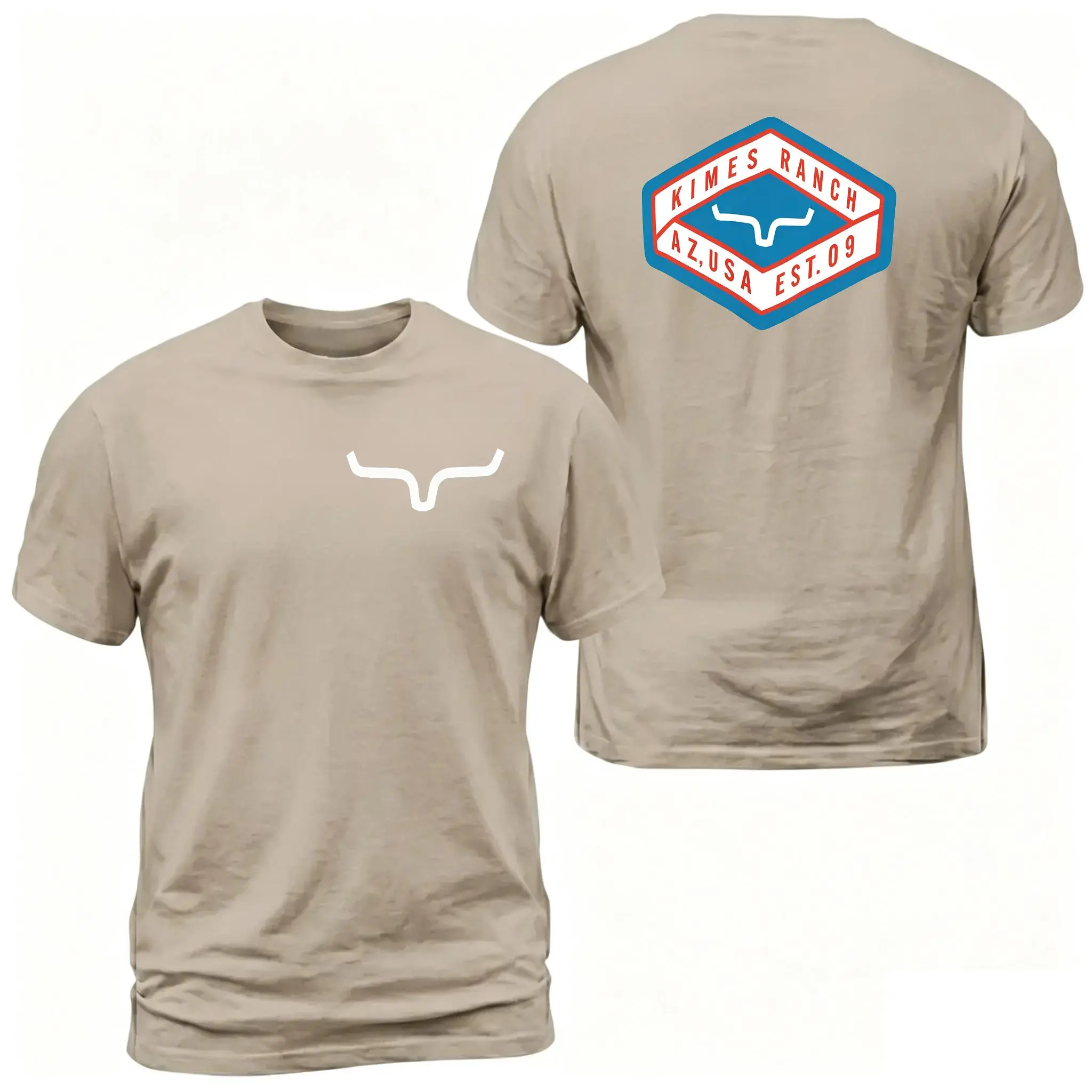 Kimes Ranch Horn Logo Aztec T-Shirt, Western Ranch Graphic, Tribal Back  With Front Chest Horn Emblem, Cowboy Casual Outfit, Soft Cotton  Gift For Men and Women all-season oversized tee Uncomplicated trendy unhinged fight spirit print menswear breathable