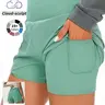 Women's Cloud-Sculpt 2-in-1 Pocket High-Waist Sports Shorts, Casual Comfy High-Stretch Bottoms for Yoga, Gym, Workout & Running, Ladies Summer Sportswear, Athleisure Shorts, Stretchy Shorts