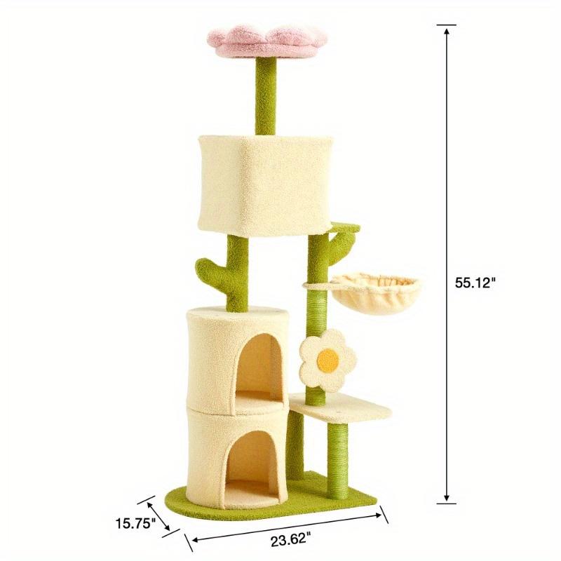 55'' Multi-Level Cat Tree Tower in Flower Design, Cute Cat Tree For Indoor Small & Medium Cats, Indoor Cat Tower with Cat Scratching Post, Cat Condo, Cat Bed, Stylish Cat Furniture, Green