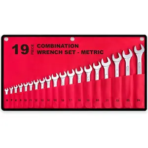 19-Piece Complete Metric Combination Wrench Set with Roll-up Pouch, 6mm-24mm No Skipped Sizes, Best Value, Ideal for Household Garage Workshop Auto Repair Emergency Use