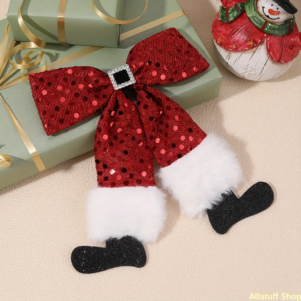 1pc Red Christmas Bow Hair Clip for Party Santa Claus Belt And Shoes Themed Bow Hair Barrette for Large Bow Hair Accessory for Xmas, Christmas Eve, Gifts, Back to School tiktokshopbacktoschool
