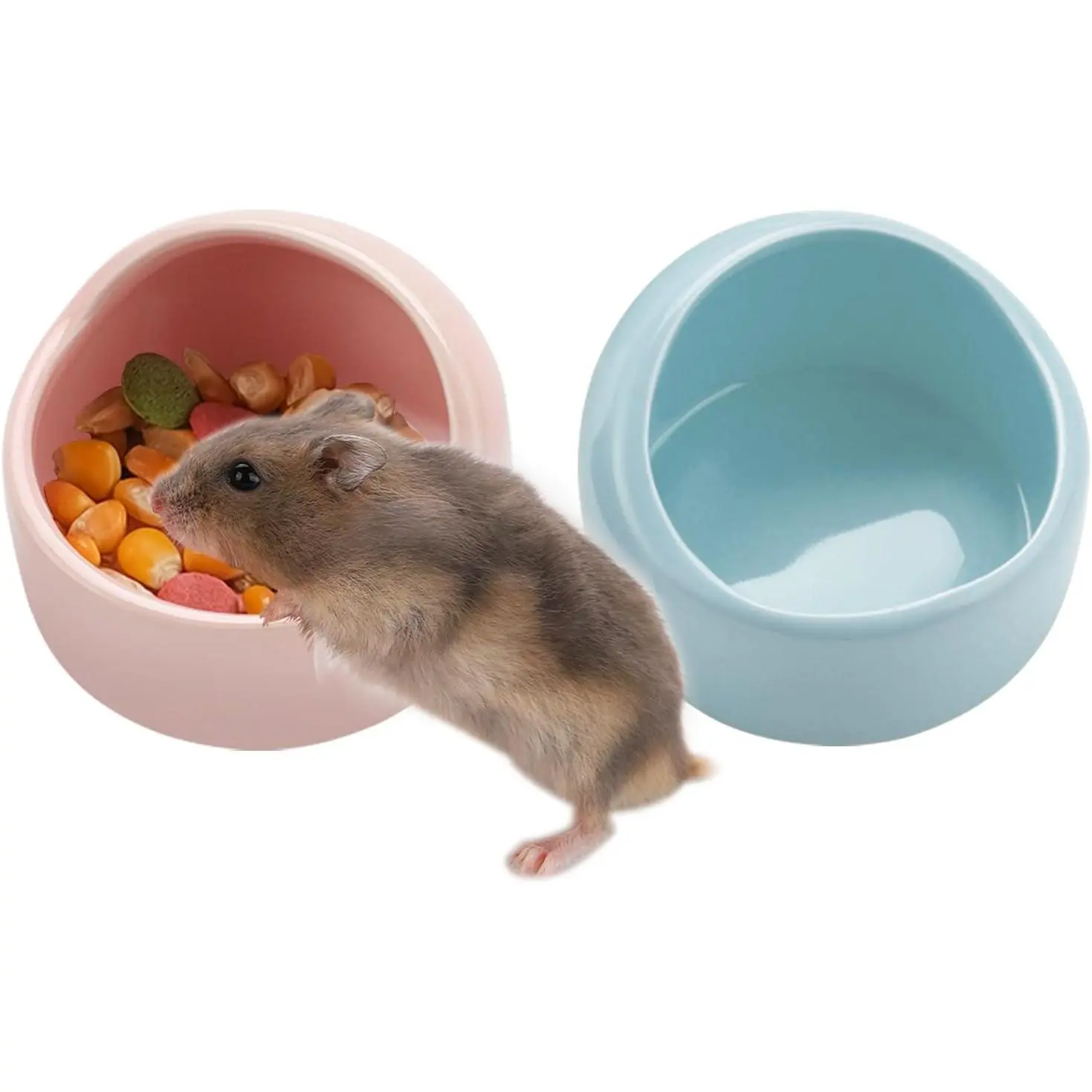 2 Pack Small Hamster  Bowl Ceramic Guinea Pig  Dish No Spill Hamster  and Water Bowl Small   Bowl -  and Blue