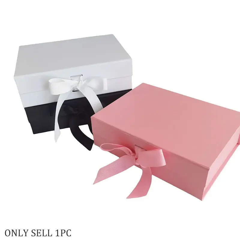 1pc Folding Cardboard Gift Box, Rectangular Gift Box With Magnetic Lid And Ribbon, Available In Multiple Colors, Suitable For Groomsman Proposal Box, Wedding, Christmas, Halloween, Birthday Gift Packaging, Wedding Anniversary, Festival Party