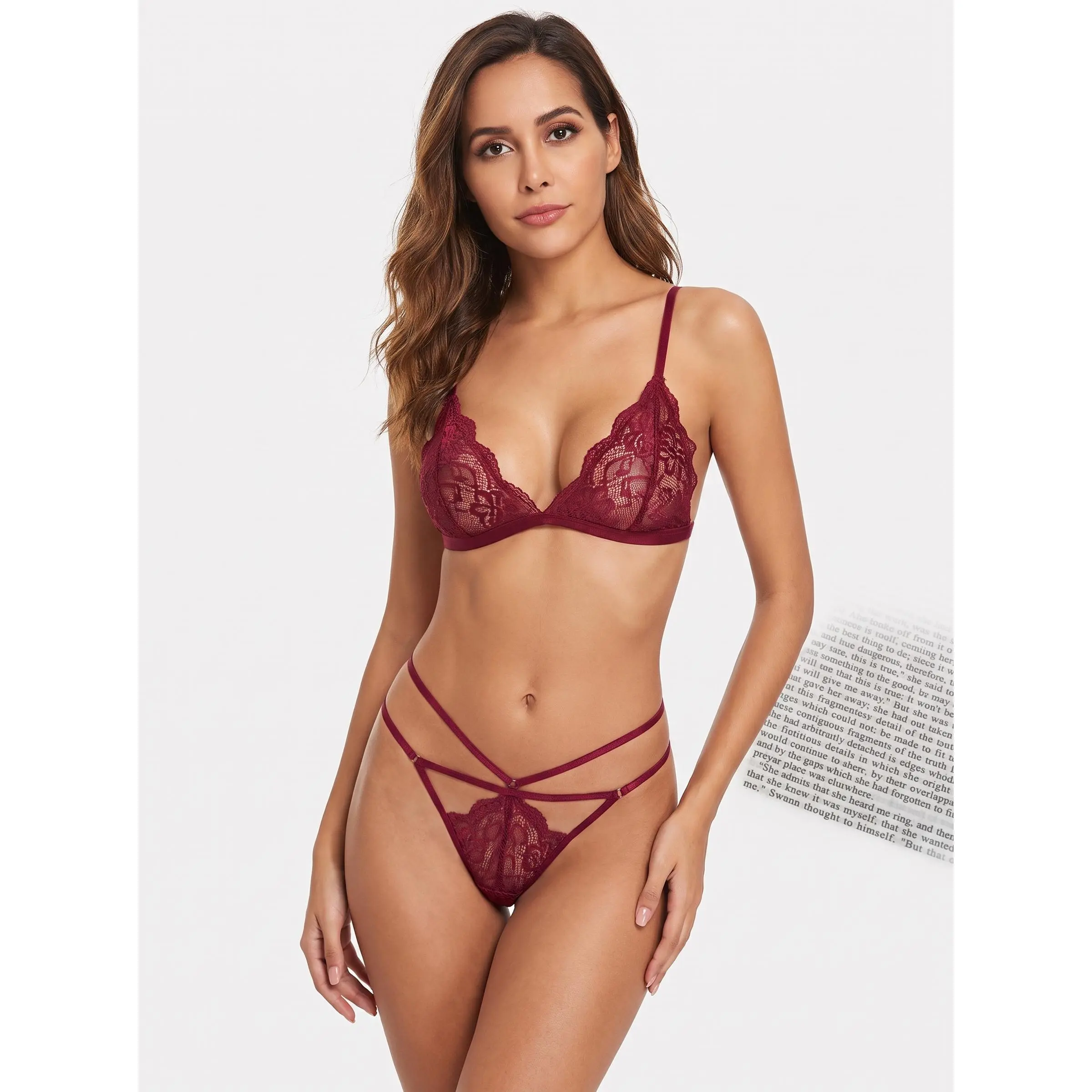 Women's Sexy Lace Thong Strappy Hollow Out Panties Low Rise Underwear