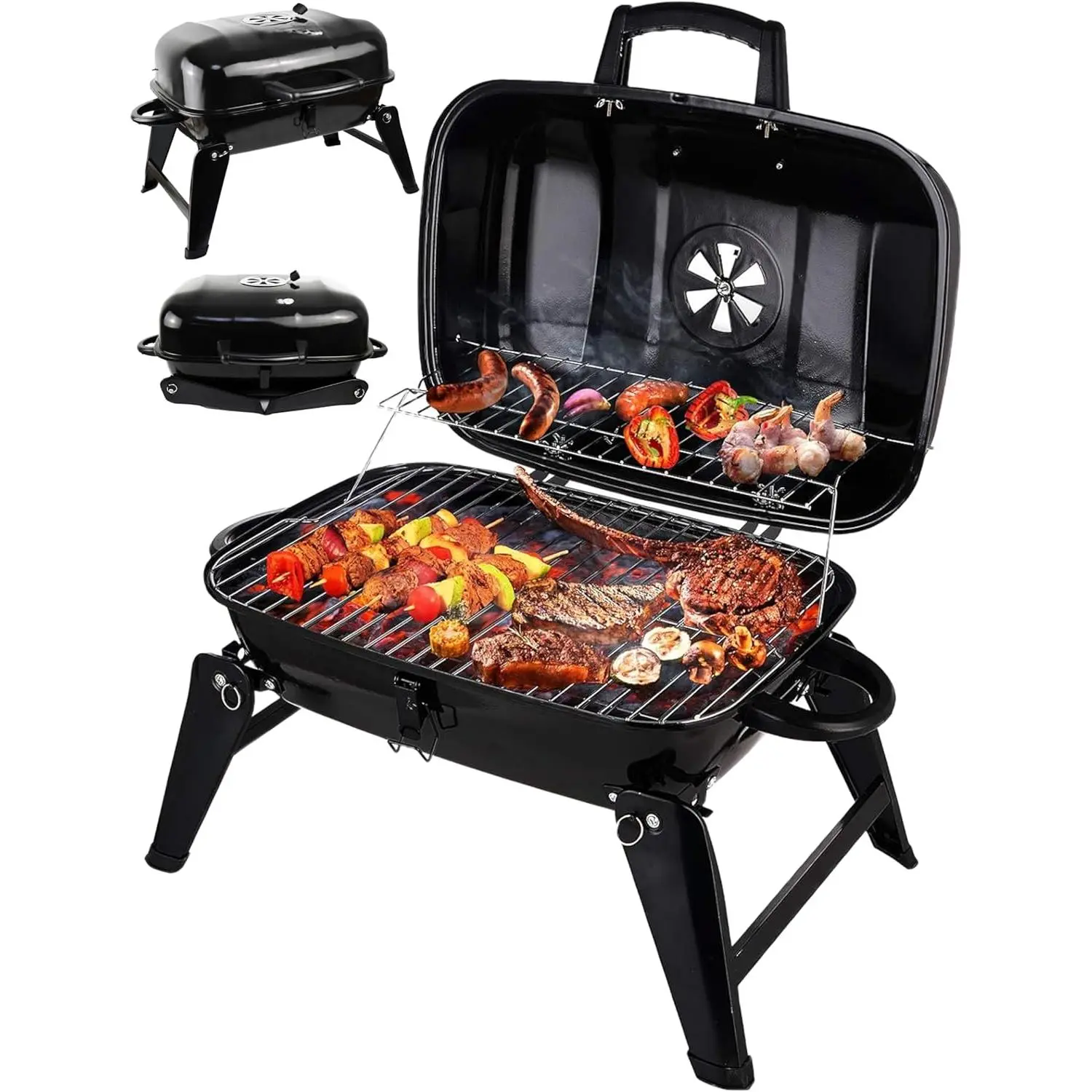 Portable Charcoal Grill - Mini BBQ Grill - Small Table Top Charcoal Grill for Camping, Outdoor Cooking - Foldable Camping Grill for Picnics, Tailgating and Backyard Grilling
