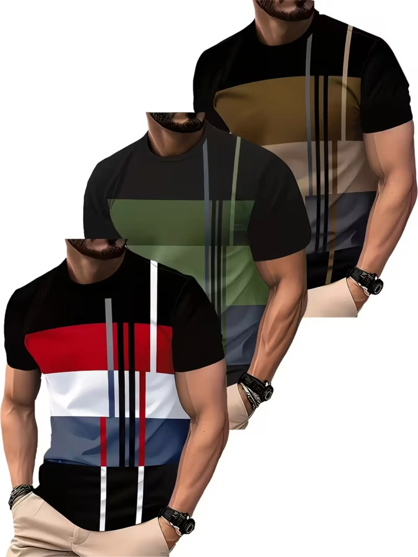 3-Pack Men's Moisture-Wicking Short Sleeve T-Shirts, Breathable Sporty Tees for Gym, Training, Casual Wear, Athletic Style, Quick-Dry